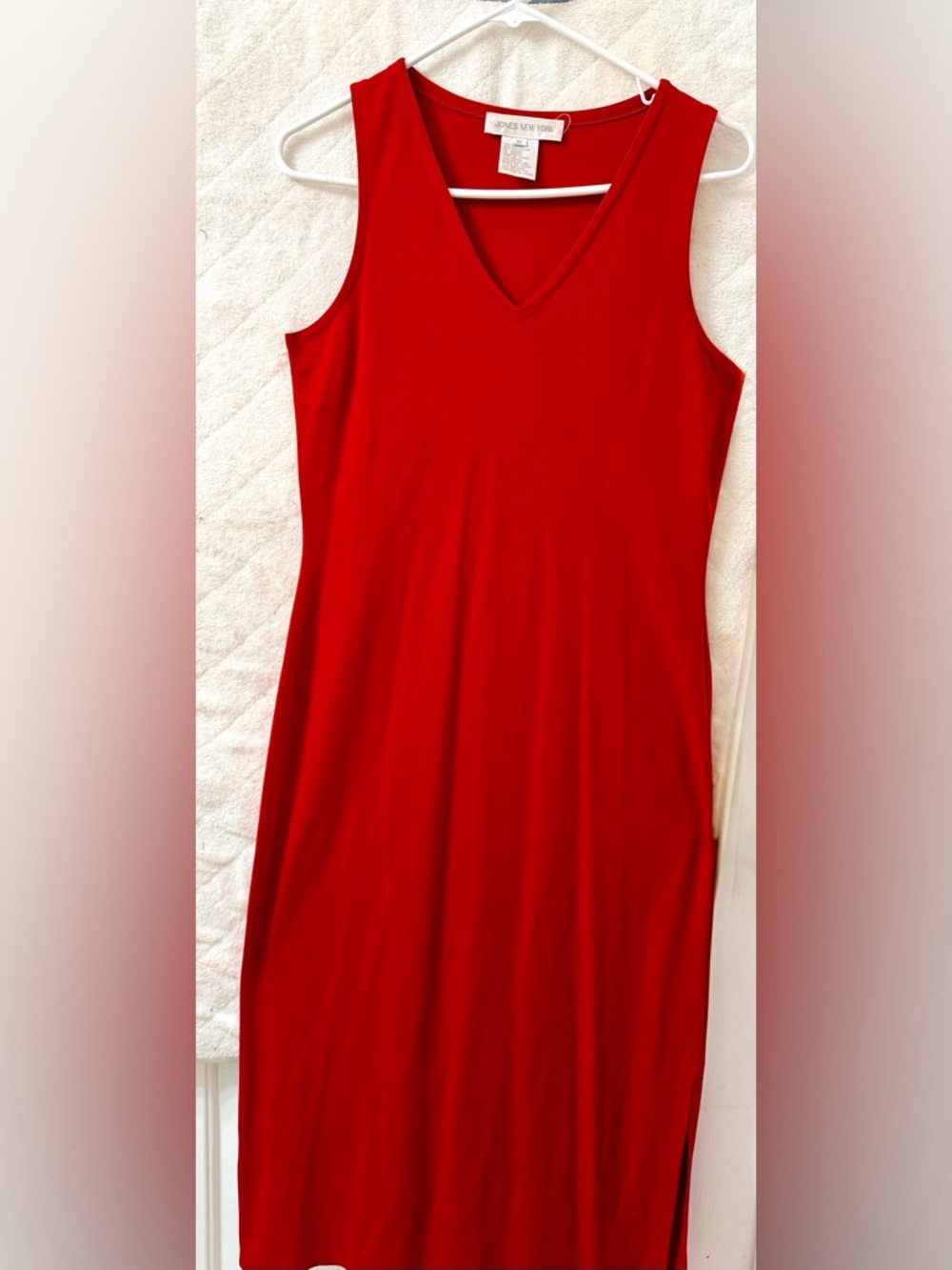 Jones New York Women's Red Midi Dress Bodycon Stretchy Size Medium - Picture 3 of 5